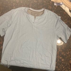 Pale Blue Henley Tee, Weatherproof Vintage, XXL